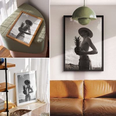 Plakatas Monochrominė figūrinė skrybėlė ananasų laukas