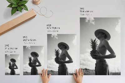 Plakatas Monochrominė figūrinė skrybėlė ananasų laukas