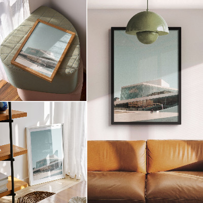 Sieninis plakatas Stiklo architektūra minimalistinėje aplinkoje