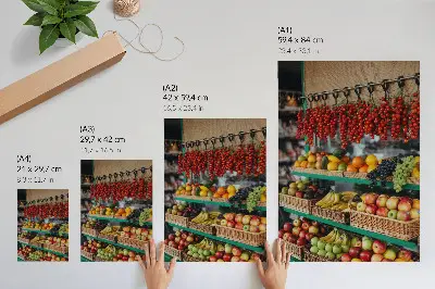Plakatas svetainei spalvingi vaisiai su natūralių tradicijų ir gamtos dvelksmu
