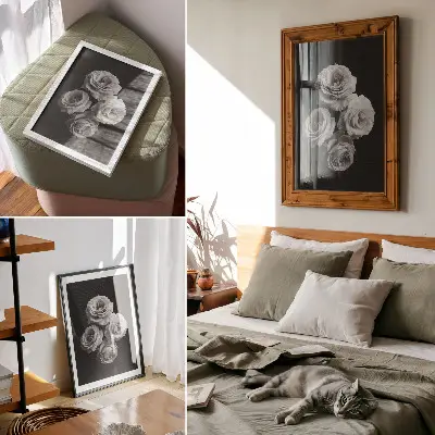 Sieninis plakatas juodai baltos rožės minimalizmas ir klasikinė elegancija