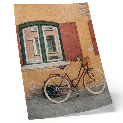 Plakatas svetainei Dviratis spalvingo retro fasado fone