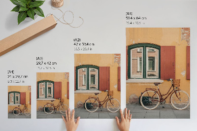 Plakatas svetainei Dviratis spalvingo retro fasado fone