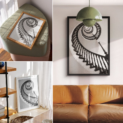 Plakatas Spiraliniai laiptai juodai baltai elegantiški ir modernūs