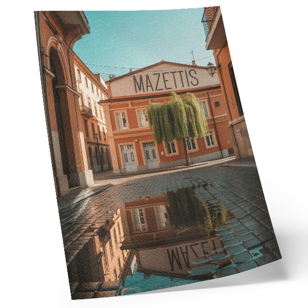 Dekoratyvinis plakatas Šiltų spalvų miesto architektūros atspindys