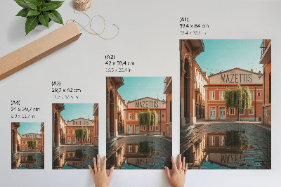 Dekoratyvinis plakatas Šiltų spalvų miesto architektūros atspindys
