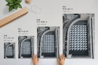Dekoratyvinis plakatas elegantiški geometriniai raštai ir futuristinė architektūra