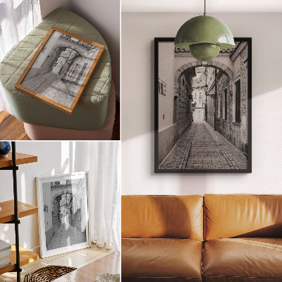 Plakatas svetainei Juodai balta nostalgiškos gatvės architektūra