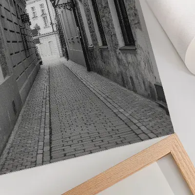 Plakatas svetainei nostalgiška juodai balta gatvės architektūra