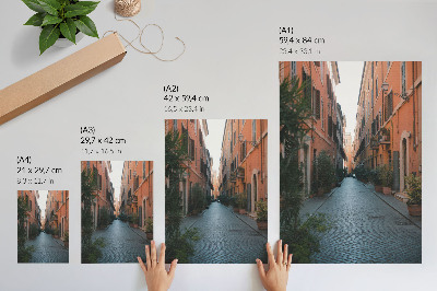 Dekoratyvinis plakatas Žavinga gatvė su augalų vazonais ir šiltomis spalvomis