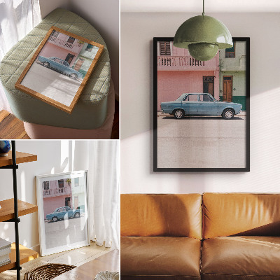 Plakatas Klasikinių automobilių pastelinių pastatų retro žavesys