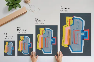 Plakatas abstrakčios formos, energingos spalvos, modernus stilius