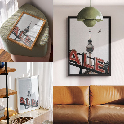 Dekoratyvinis plakatas Televizijos bokštas raudonai neoninis pilkas