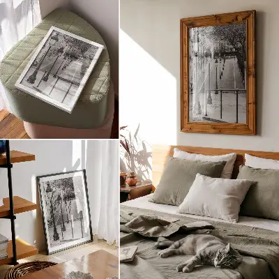 Sieninis plakatas žavingi žibintai ir graži architektūra gatvėje