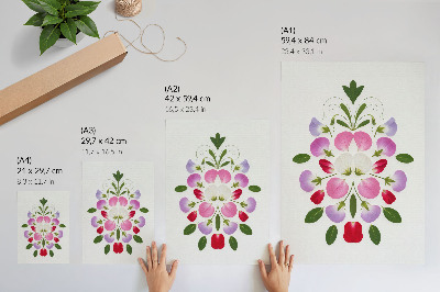 Plakatas svetainei Simetriškos gėlės ir lapai šviesiame fone