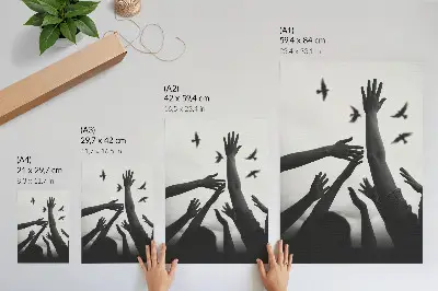 Sieninis plakatas minimalistinio stiliaus pakeltos rankos