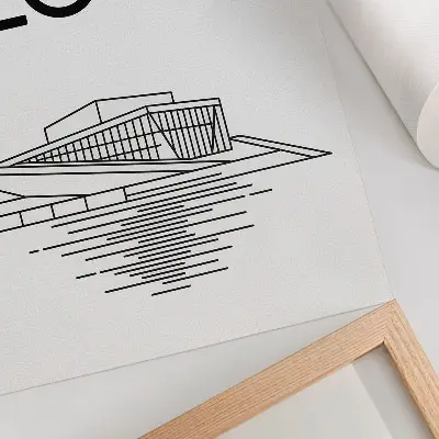 Plakatas juodai baltas kontrastingas šiuolaikinės architektūros vaizdas