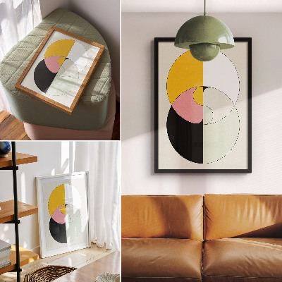 Sieninis plakatas Kontrastingų spalvų geometriniai apskritimai minimalistinio stiliaus