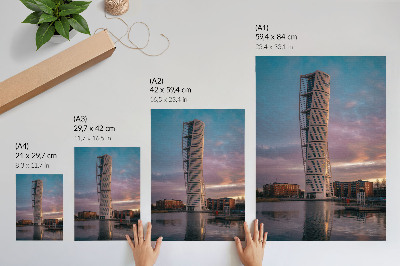Sieninis plakatas Modernus bokštas saulėlydžio fone