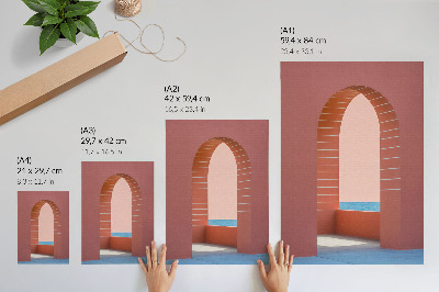 Dekoratyvinis plakatas Pastelinės arkos, jūra, minimalistinė architektūra