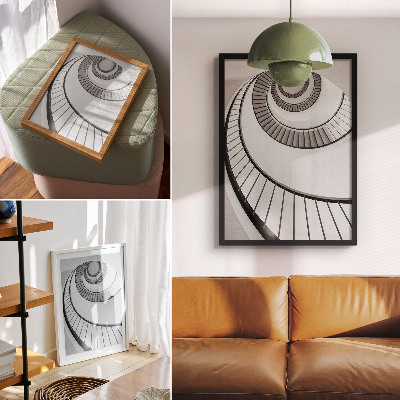 Sieninis plakatas Spiraliniai laiptai, užburianti geometrija ir elegancija