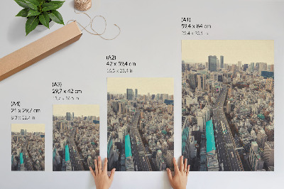 Plakatas svetainei Miesto panorama, aukšti pastatai, kelias