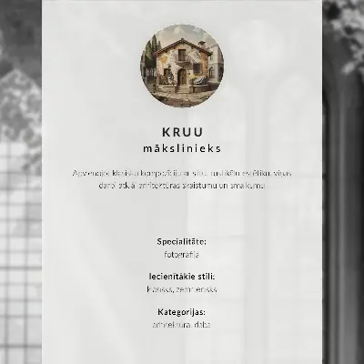 Sieninis plakatas spalvingi fasadai su žaliais medžiais ir saule danguje