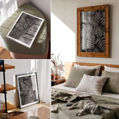 Sieninis plakatas Jausmingas papartis juodai baltai, simetrija, elegancija