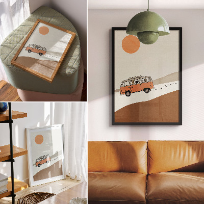 Dekoratyvinis plakatas Oranžinis kemperis minimalistinėms atostogoms