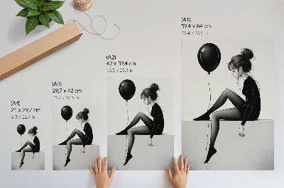 Plakatas svetainei Figūra ant krašto su balionu, emociniu atspindžiu