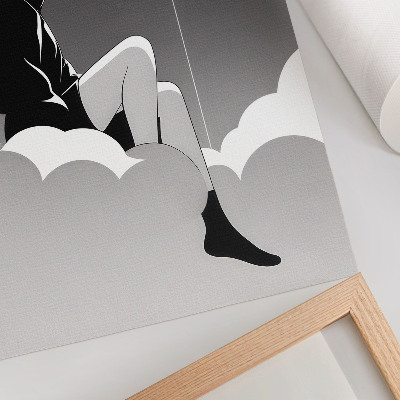 Plakatas Minimalistinio stiliaus figūra ant debesies su balionu