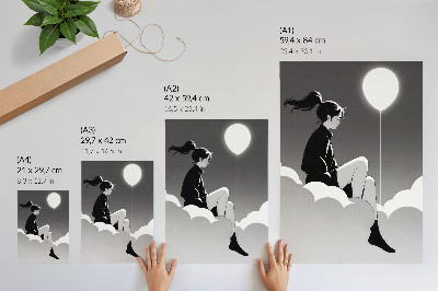 Plakatas Minimalistinio stiliaus figūra ant debesies su balionu