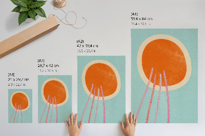 Sieninis plakatas Oranžinis apskritimas turkio spalvos fone rožinės linijos