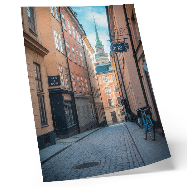 Sieninis plakatas Vaizdinga gatvė su viduramžių pastatais