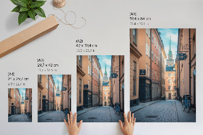 Sieninis plakatas Vaizdinga gatvė su viduramžių pastatais