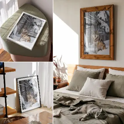 Plakatas svetainei vilkas žiemos miške vaizduojantis gamtos tylą ir eleganciją