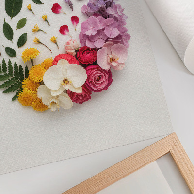 Dekoratyvinis plakatas Spalvinga, harmoningai derančių gėlių ir lapų kompozicija