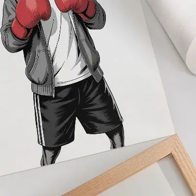 Sieninis plakatas sportinio stiliaus boksininko šuo su bokso pirštinėmis