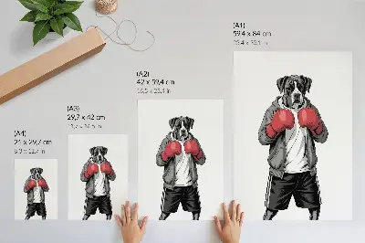 Sieninis plakatas sportinio stiliaus boksininko šuo su bokso pirštinėmis