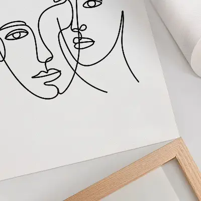 Plakatas minimalistiniai portretai su linijiniu piešiniu, gyliu ir emocijomis
