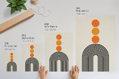 Plakatas svetainei Trys oranžiniai apskritimai su juodomis vėduoklės formos linijomis