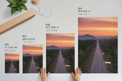 Plakatas Tiesus kelias per mišką pasteliniame saulėlydyje