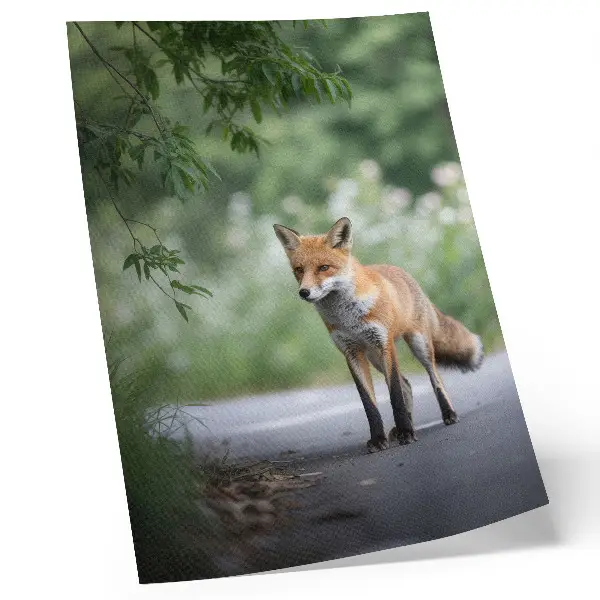 Plakatas svetainei lapė žalioje gamtoje, ramybė ir minimalizmas