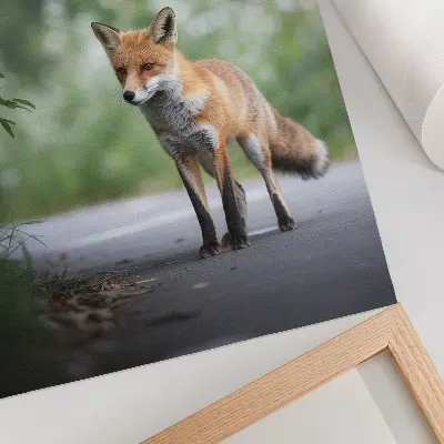 Plakatas svetainei lapė žalioje gamtoje, ramybė ir minimalizmas