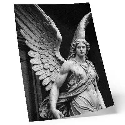 Plakatas svetainei marmurinė angelo skulptūra su detalėmis ir elegancija