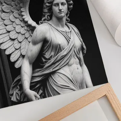 Plakatas svetainei marmurinė angelo skulptūra su detalėmis ir elegancija