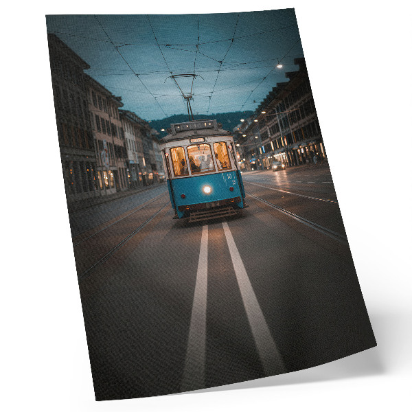 Plakatas Vakarinio miesto tramvajaus šviesų retro energija