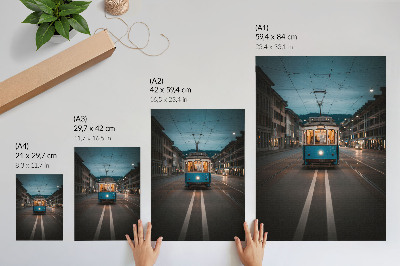 Plakatas Vakarinio miesto tramvajaus šviesų retro energija