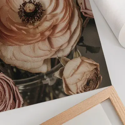 Plakatas pastelinės gėlės, atspindinčios eleganciją, harmoniją ir jausmingumą