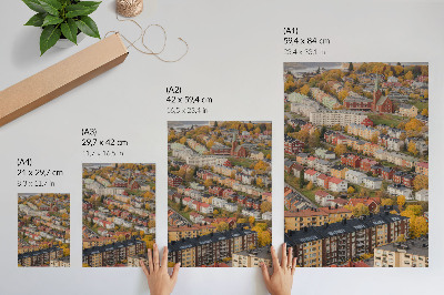 Sieninis plakatas Spalvingi pastatai vingiuotose gatvėse
